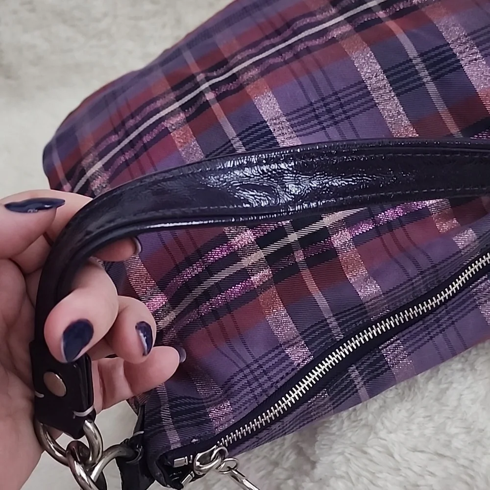Coach Poppy Purple Tartan Metallic Shoulder Bag Purse - Picture 12 of 16